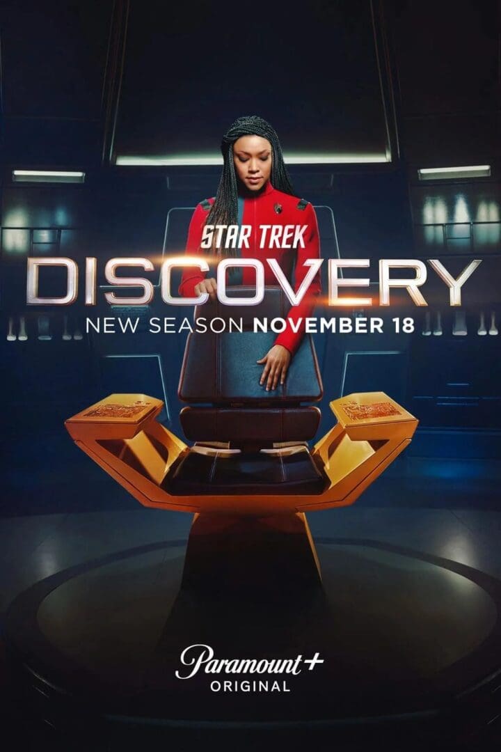A poster of star trek : discovery with the name of the show on it.